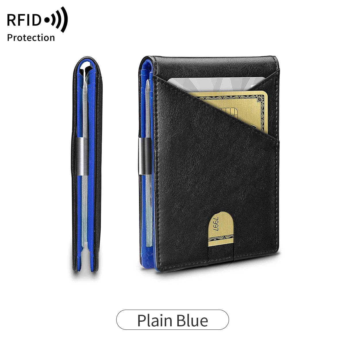 RFID Blocking Men's Carbon Fiber Pattern Wallet Minimally Thin Double Fold Credit Card Holder Portable Front Pocket Wallet