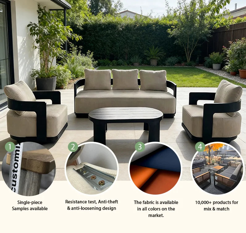 Custom Modern Design Aluminum Garden Sofa Outdoor Furniture Set Waterproof Cushions for Balcony Patio Hotel Villa...