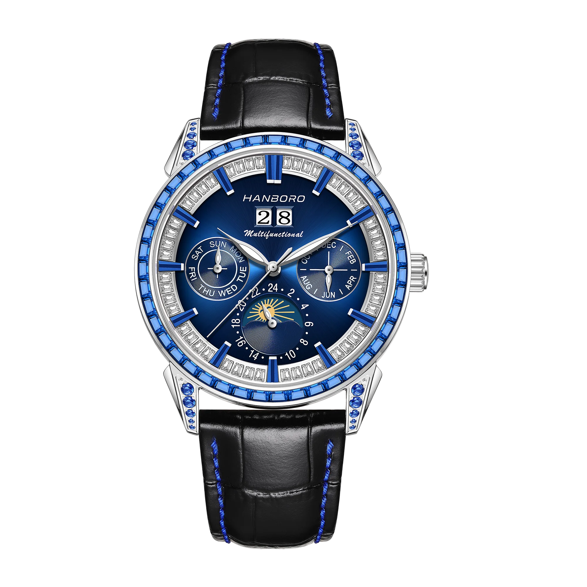 HANBORO Men's Luxury Automatic Mechanical Sports Watch Hollow Pointer Full Diamonds Calendar Luminous Stainless Steel...