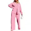 Women's Tracksuit Two Piece Sets Loose Long Sleeve Shirt Tops and Wide Leg Pants Elegant Suits _ Summer Casual Female Outfits
