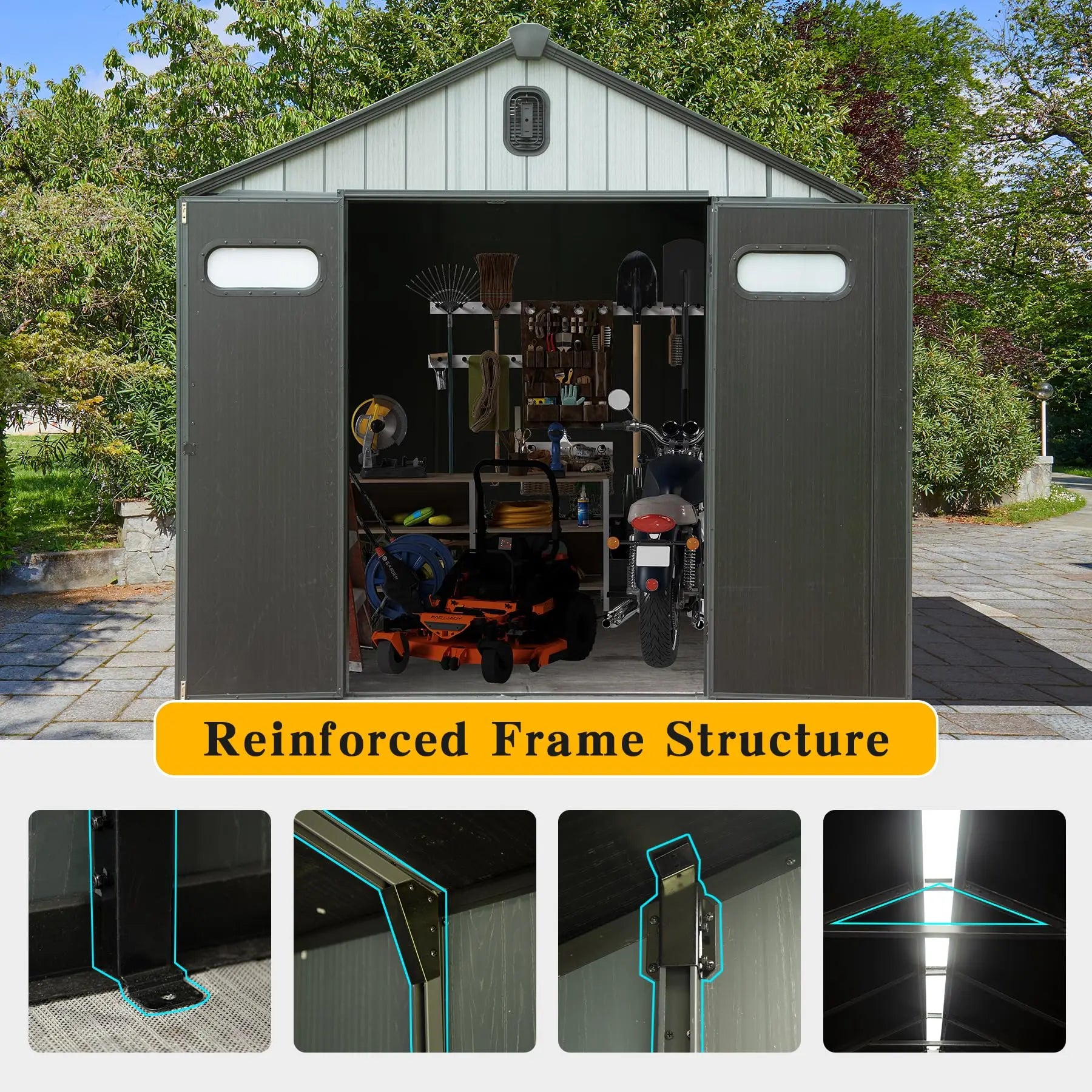 Outdoor Resin Storage Shed Lockable Door Waterproof Plastic Garden Tool Shed Windows Vents Patio Furniture | Kimlud...