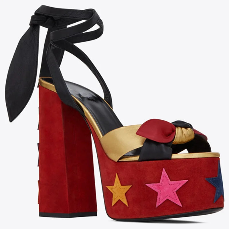 New Women Sandals Summer Shoes Sexy Thick High Heels Platform 10 colors Dress Party Wedding Shoes Woman Pumps Bow love heels - Kimlud