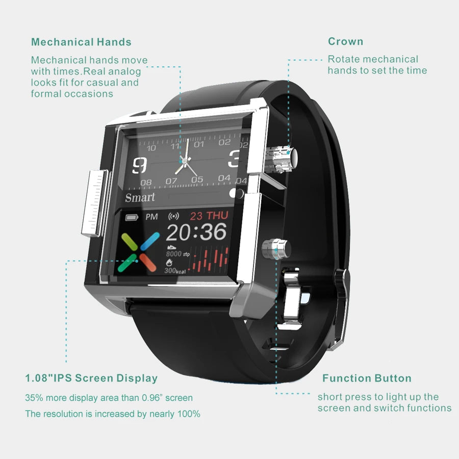 T9 Hybrid Smartwatch Heart Rate Blood Pressure Monitor Waterproof IPS Stylish Smart Watch Seiko Movement For IOS Android - Kimlud