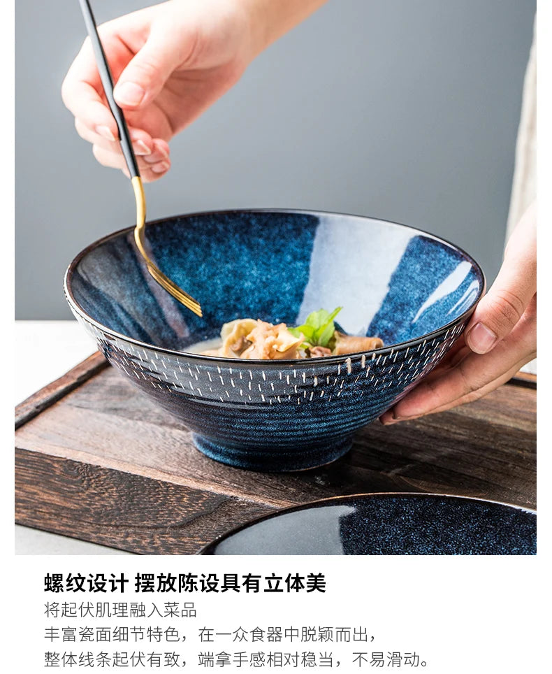 Blue Ceramic Bowl Noodle Bowl Large Soup Bowls Fruit Plate and Salad Bowl Dinner Plate Dessert Bowls Dish Decorative...
