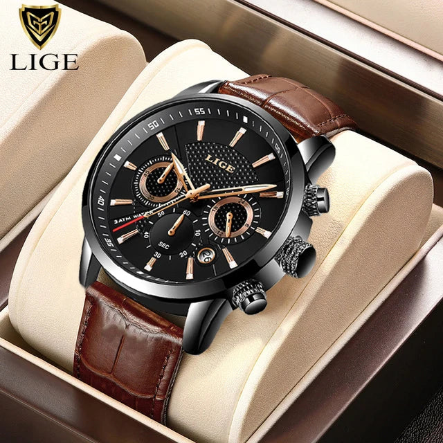 Watches Mens 2025 LIGE Top Brand Luxury Casual Leather Quartz Men's Watch Business Clock Male Sport Waterproof Date Chronograph