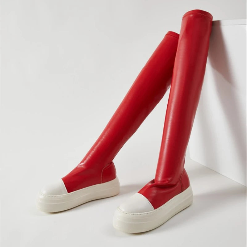 Thick Sole Platform Soft Leather Material Shoes Over Knee Thigh High Women's Boots