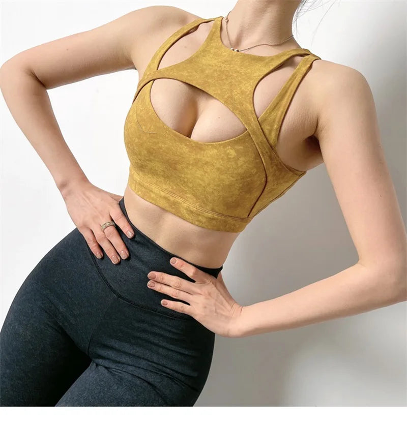 Cloud Hide HOT GIRL Running Sports Bra Fitness Yoga Crop Tank Top Underwear Sexy Women Vest Shockproof Shirt Jogging Sportswear - Kimlud