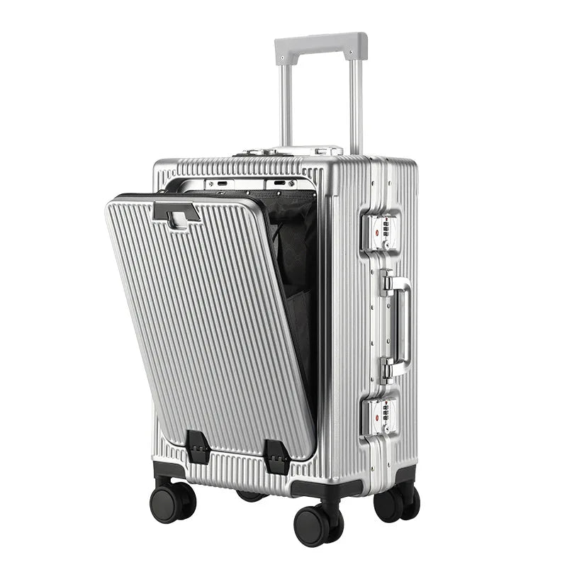 20 24 Inch Front Opening Luggage Men's and Women's Multifunctional Password Lock Trolley Case Travel Wheels Suitcases Cup Holder - Kimlud