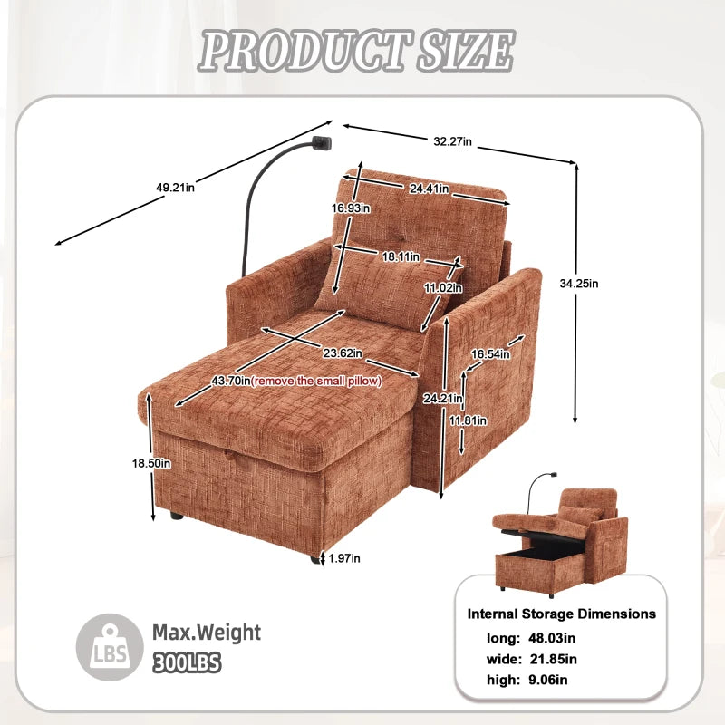 Multifunctional Lazy Person Sofa Recliner Storage Backrest Cell Phone Bracket Chenille Fabric Sponge Modern Design Wood...