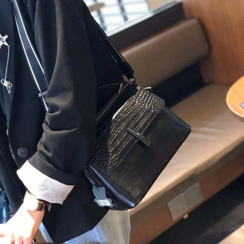 New Wholesale Vintage Women's Famous Designer Brand Genuine Leather Crocodile Print Double Shoulder Strap Luxury Handbag