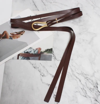 NEW Genuine Leather double Belts Luxury Metal U Buckle belt women girls retro vintage large belt for coat jeans black white