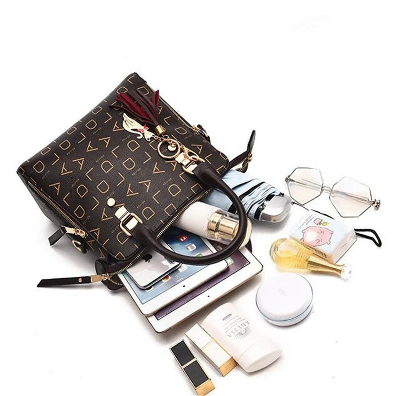 Fashion English Letter Handbag Women PU Leather Tassel Top-handle Bag Luxury Shoulder Bag Large Capacity Lady Tote...