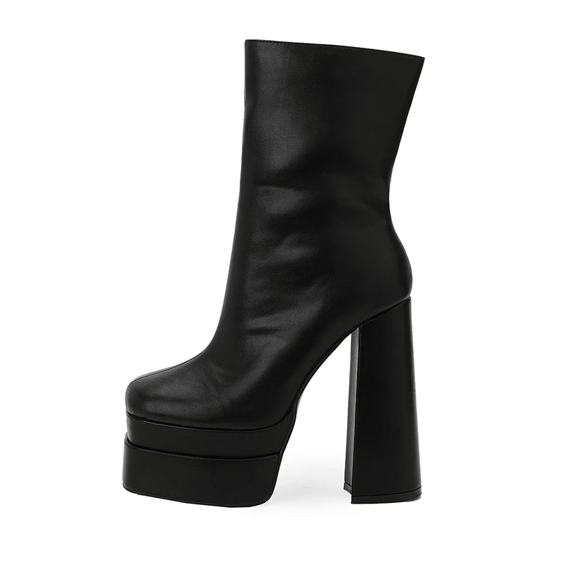 2023 Spot Supply Fashion Thick Heel Waterproof Platform Heightened Nude Boots Comfortable High Heel Ankle Boots | Kimlud...