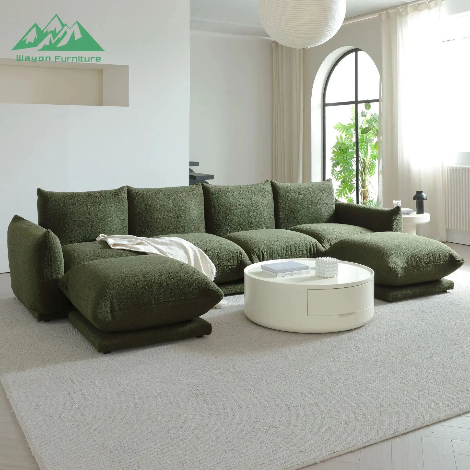 Wayon Convertible Sofa Bed Set Frameless Tufted L-Shape Flannel Modern Apartment Villa Living Room Furniture