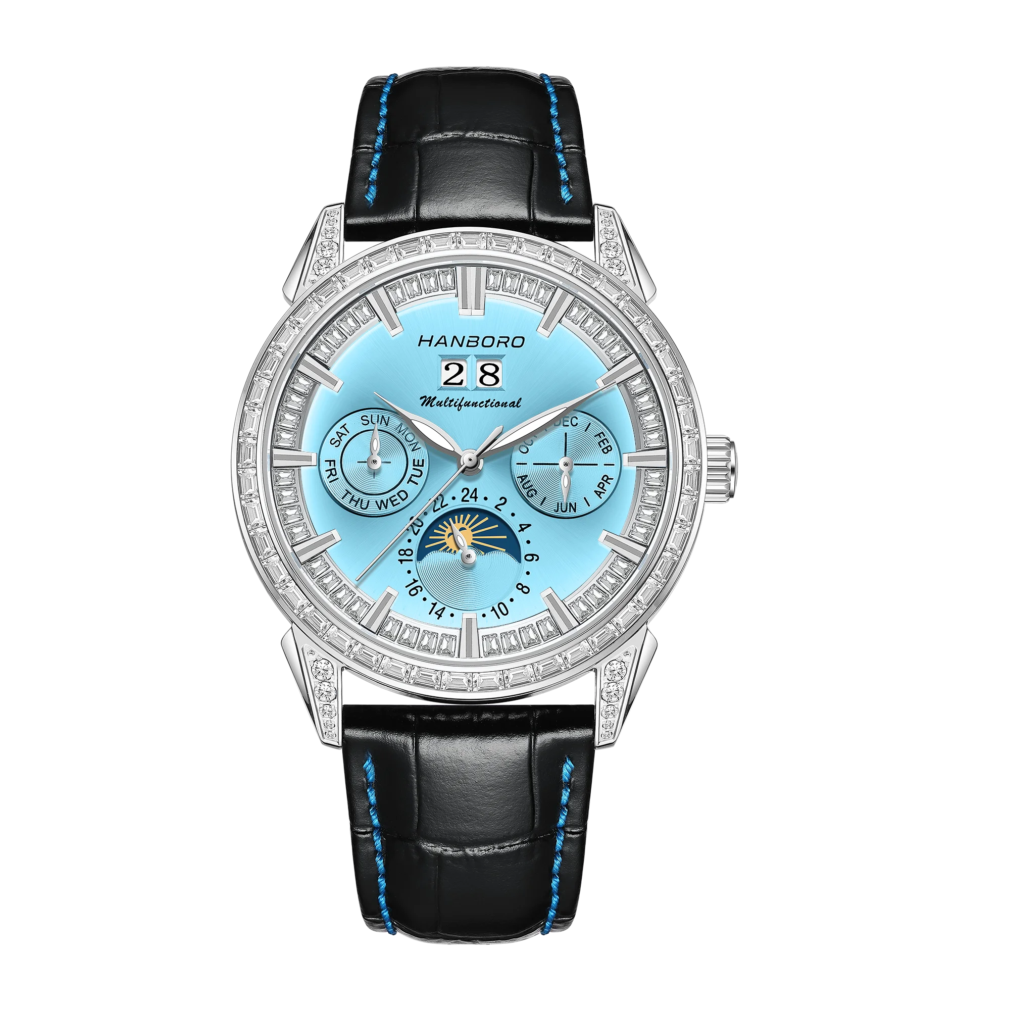 HANBORO Men's Luxury Automatic Mechanical Sports Watch Hollow Pointer Full Diamonds Calendar Luminous Stainless Steel...