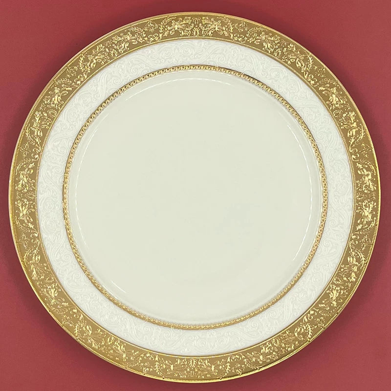 Luxurious disc relief inlaid with golden beef steak plate, palace style bone porcelain, European style gold edged tableware