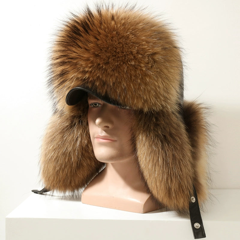 Winter Middle-Aged and Elderly Raccoon Fur Leather Men Ushanka