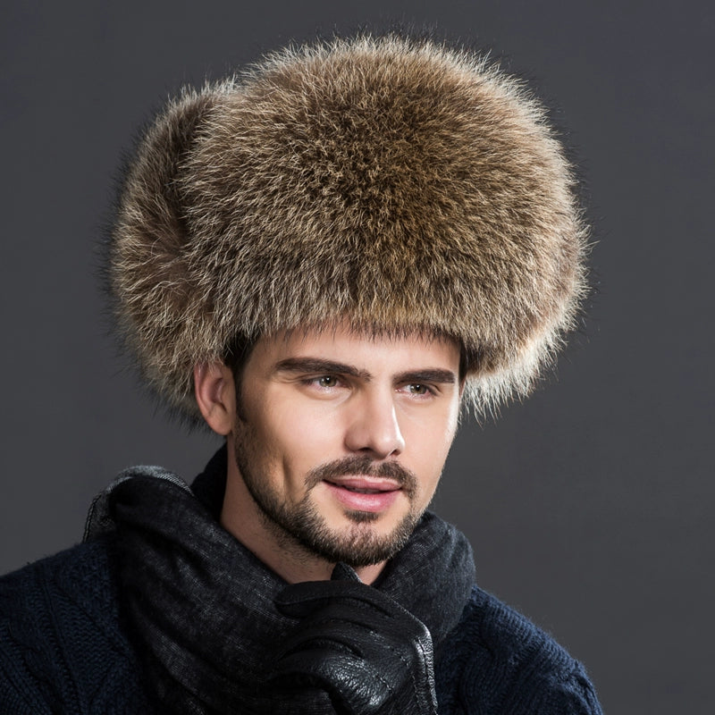 Winter Middle-Aged and Elderly Raccoon Fur Leather Men Ushanka