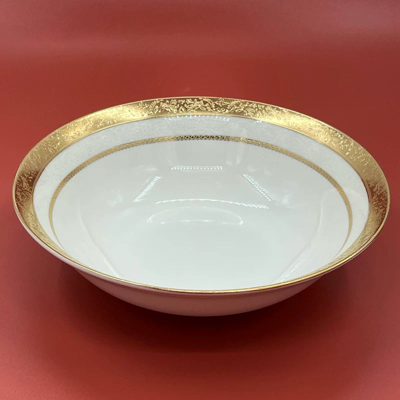 Luxurious disc relief inlaid with golden beef steak plate, palace style bone porcelain, European style gold edged tableware