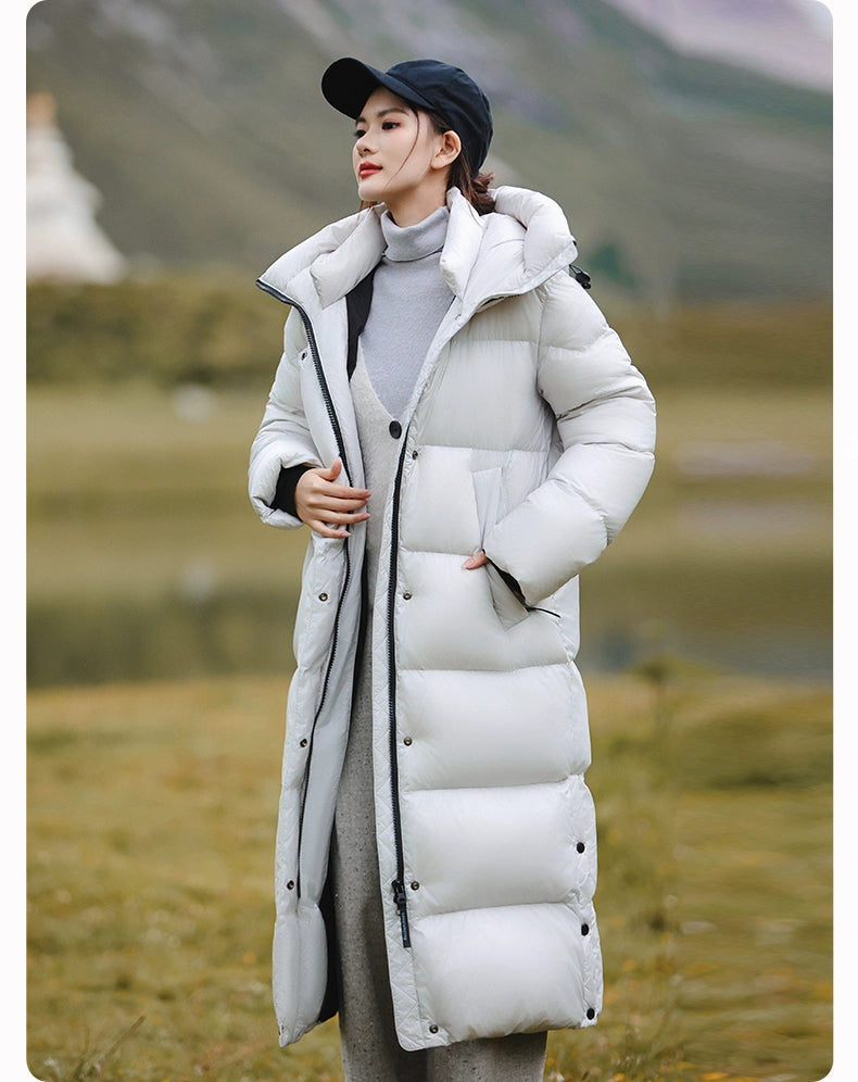 3,000 Camp New arrival 95 White Duck Down Small thickened Heattech Over Knee Mid Length Long Length Extreme Cold Down jacket Female Winter