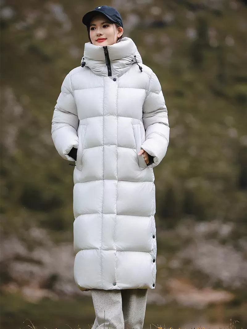 3,000 Camp New arrival 95 White Duck Down Small thickened Heattech Over Knee Mid Length Long Length Extreme Cold Down jacket Female Winter