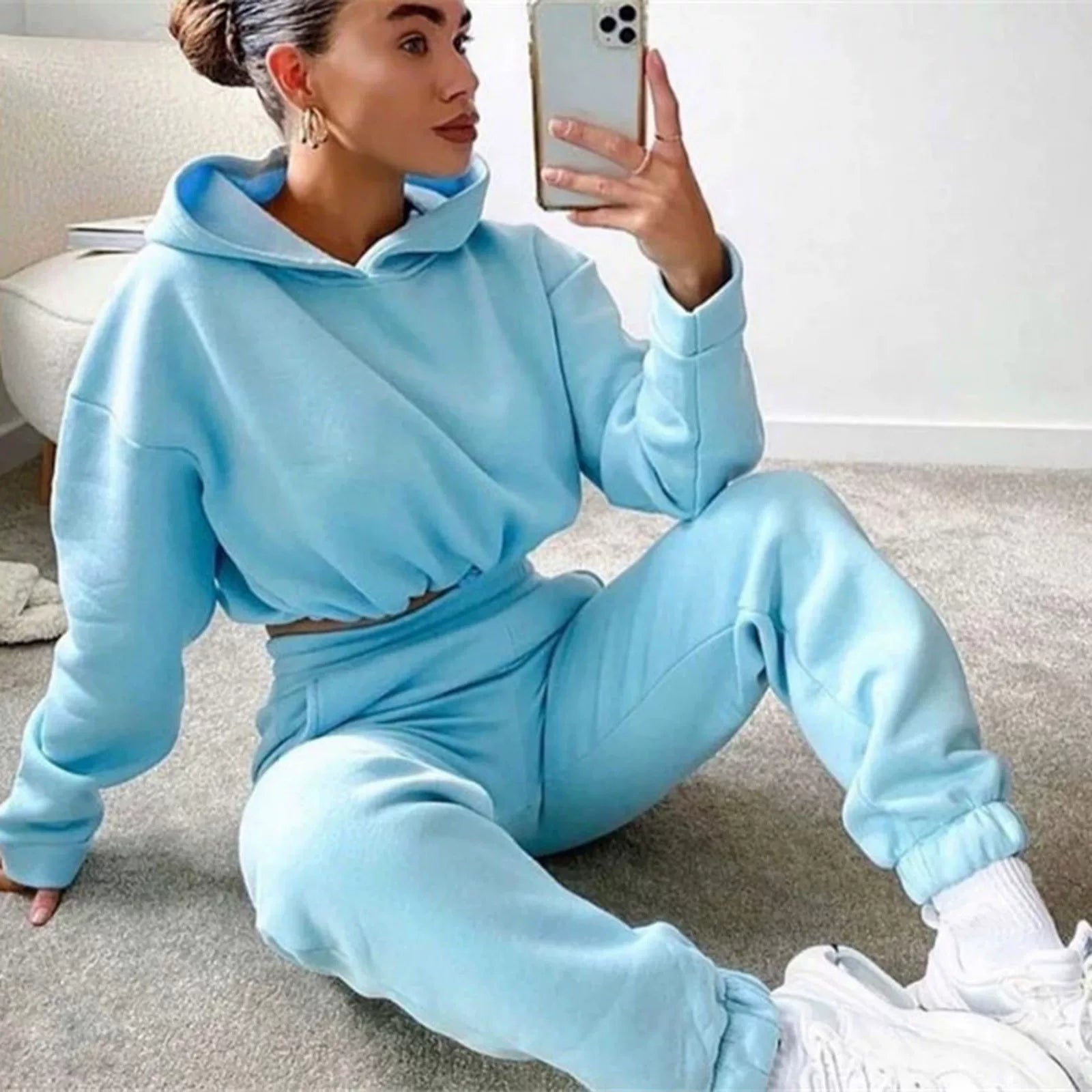 Fashion Trend Women's Wear, Long-sleeved Sports Casual Suit Waist Two-piece Set - Kimlud