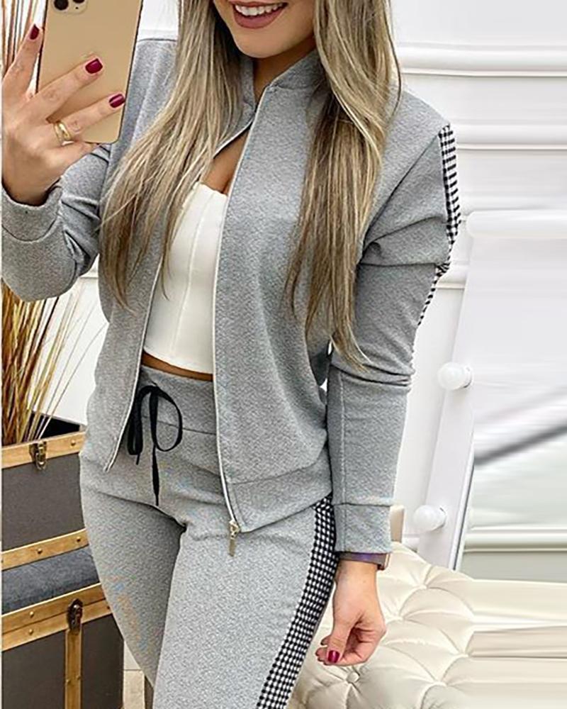 2024 cross-border Amazon AliExpress autumn and winter New long sports casual zipper stitching plaid suit women's...