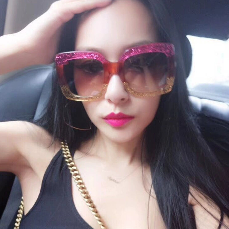 Oversized Square Frame European and American Style Big Rim round Face Women's Myopic Sunglasses Color Matching Square Sunglasses Driving Sunglasses