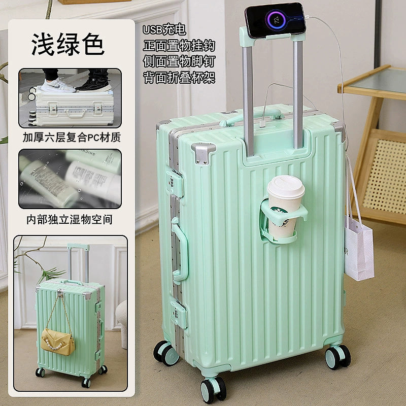 Japanese Import Luggage Women's New Arrival Multi-Functional Hook Boarding Bag Universal Wheel 24 Pull Rod Men's Password Suitcase