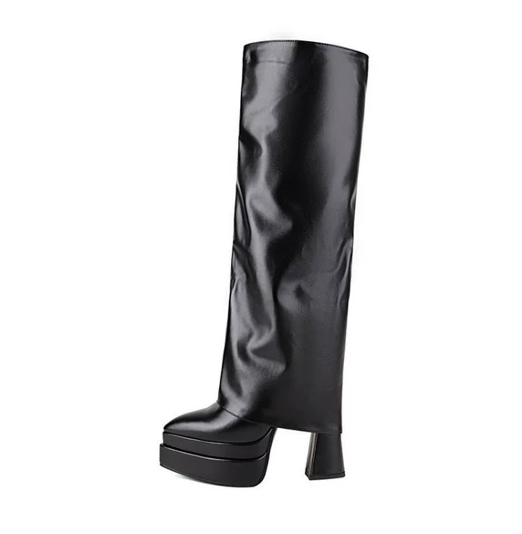 Thick Sole Spring and Autumn Black Platform plus Size Pants Pipe Boots