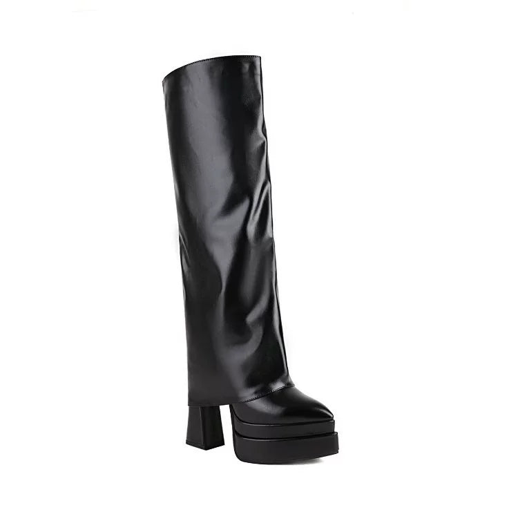 Thick Sole Spring and Autumn Black Platform plus Size Pants Pipe Boots