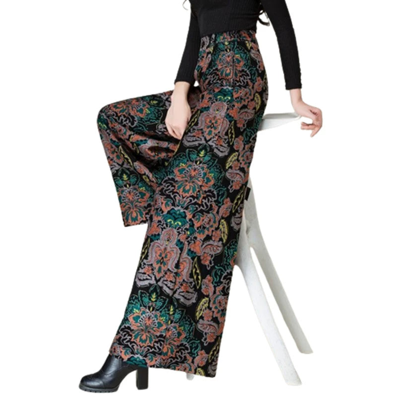 Brand Big Sale Leak-Picking ~ Loose Pants Women's Summer High Waist Drooping Slim Looking Plus Size Loose Straight-leg Floral Long Pants