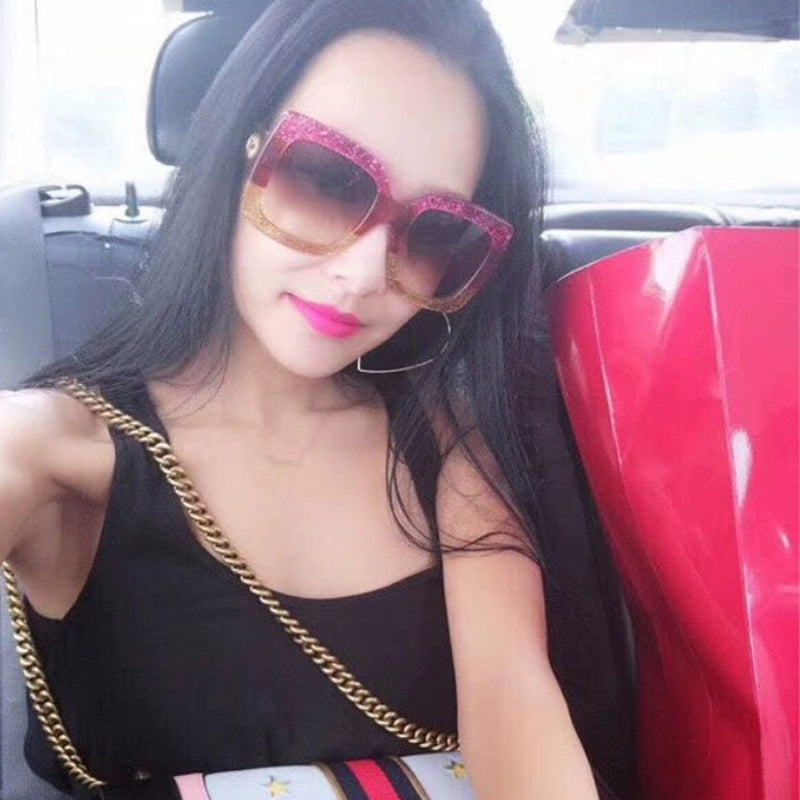 Oversized Square Frame European and American Style Big Rim round Face Women's Myopic Sunglasses Color Matching Square Sunglasses Driving Sunglasses