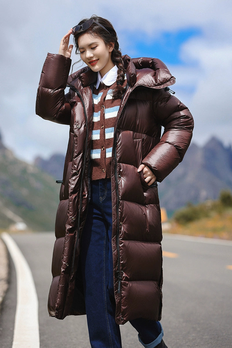 3,000 Camp New arrival 95 White Duck Down Small thickened Heattech Over Knee Mid Length Long Length Extreme Cold Down jacket Female Winter