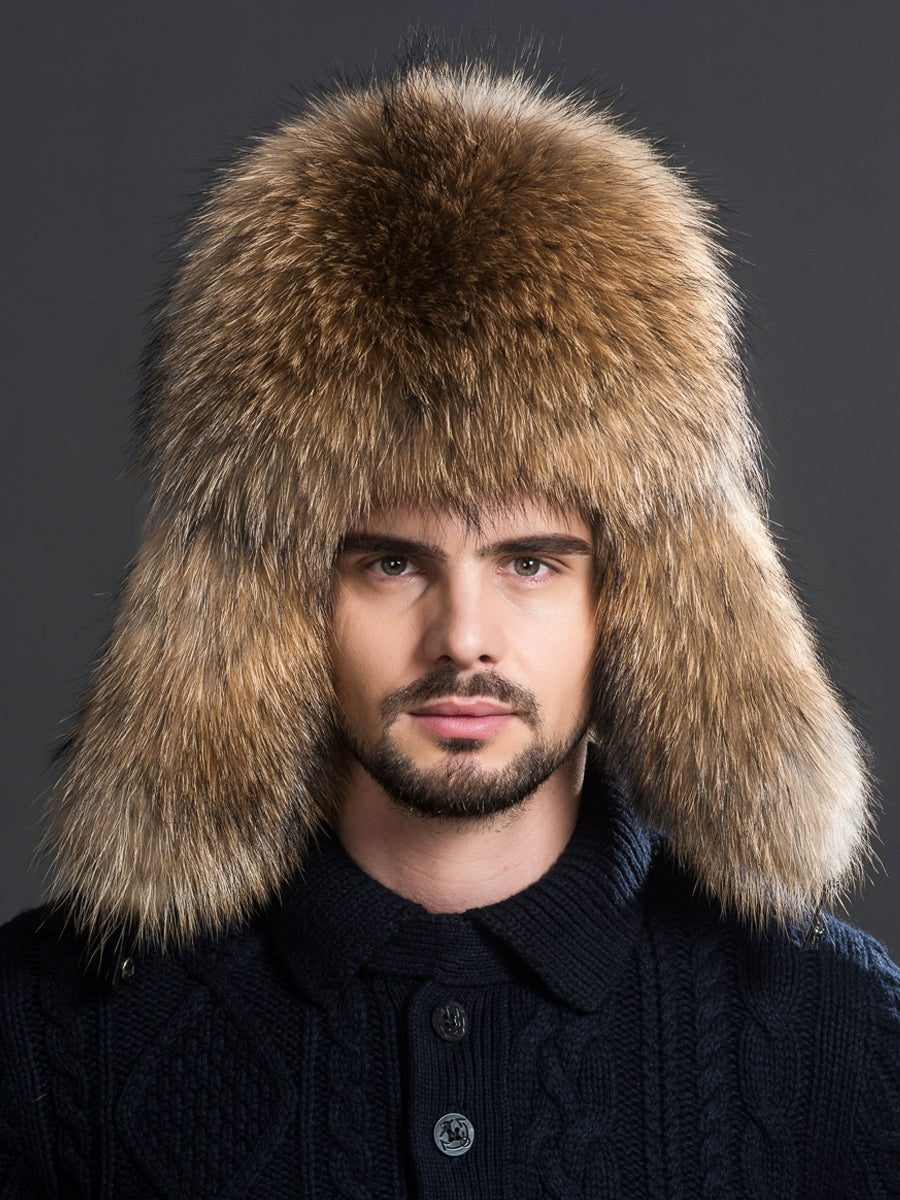 Winter Middle-Aged and Elderly Raccoon Fur Leather Men Ushanka