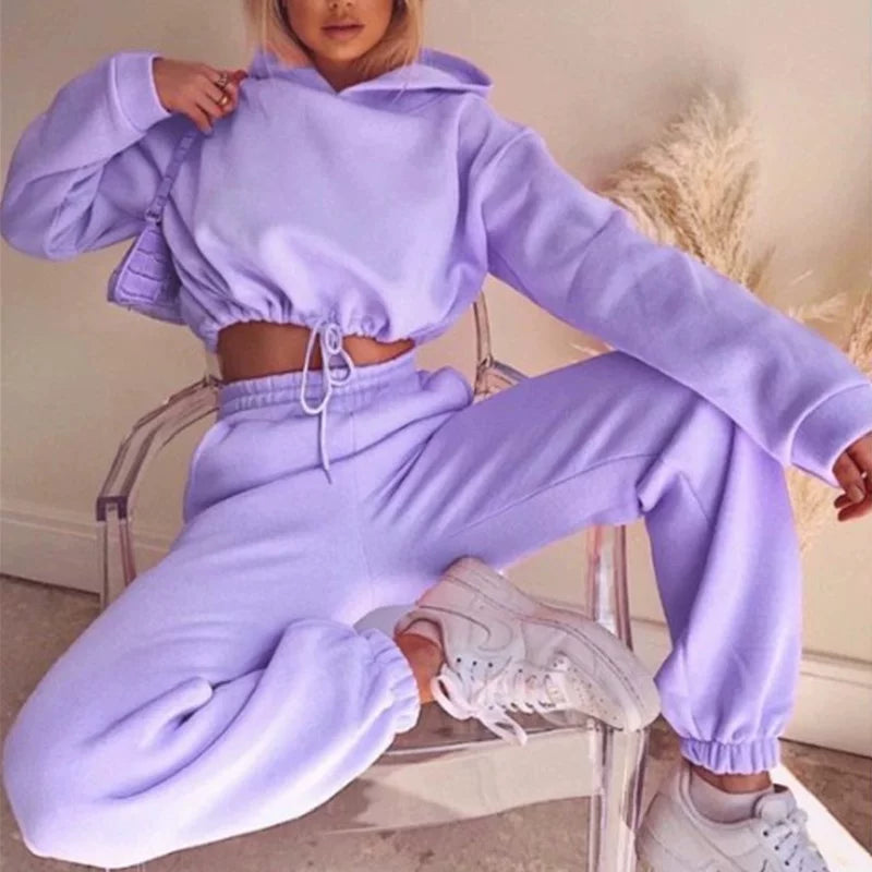 Fashion Trend Women's Wear, Long-sleeved Sports Casual Suit Waist Two-piece Set - Kimlud