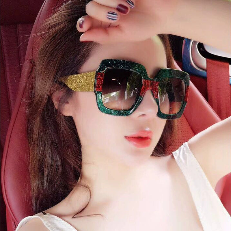 Oversized Square Frame European and American Style Big Rim round Face Women's Myopic Sunglasses Color Matching Square Sunglasses Driving Sunglasses