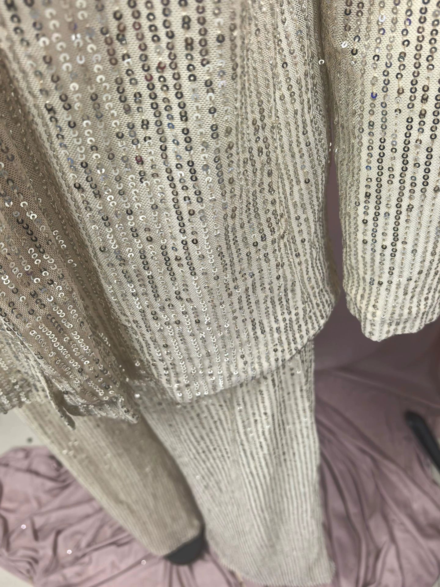 2025 Spring New Cross-Border Three-Color Sequin Full Sequined Small Suit High Waist Fashion Casual Straight Pants Two-piece Set Suit