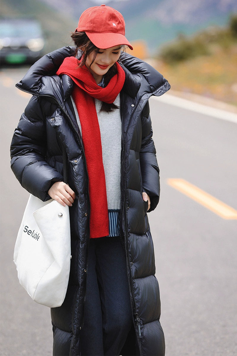 3,000 Camp New arrival 95 White Duck Down Small thickened Heattech Over Knee Mid Length Long Length Extreme Cold Down jacket Female Winter