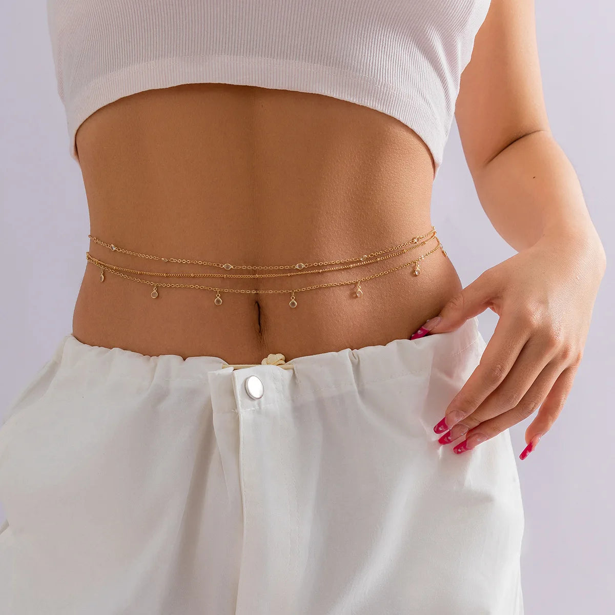Sexy Round Clear Rhinestone Tassel Belly Chains For Women Gold Silver Color Metal Beach Link Chain Waist Body Jewelry Accessory - Kimlud