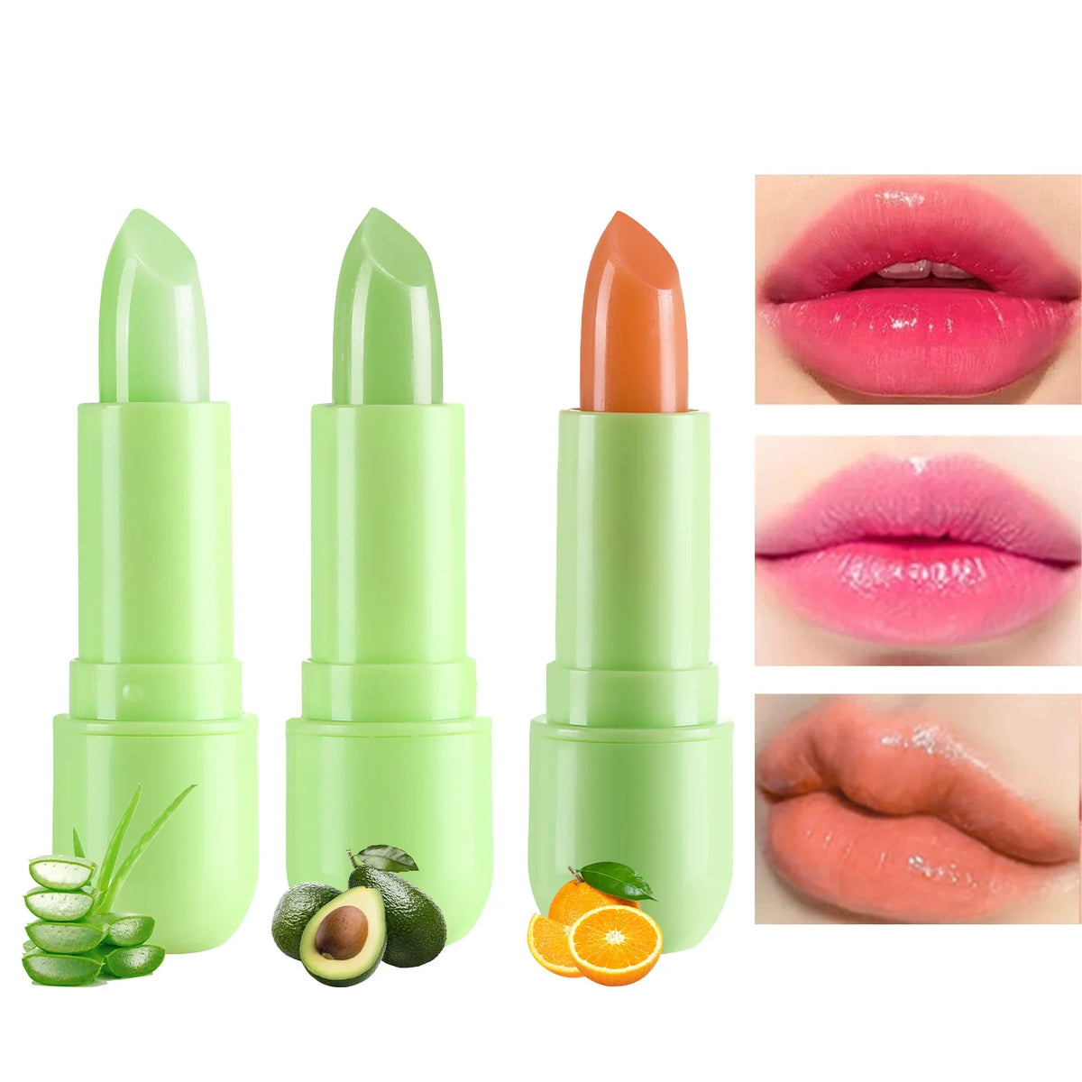 FAFAMON 3 colors aloe vera warm color changing jelly lipstick set lip care lasting non-stick moisturizing fruity lipstick