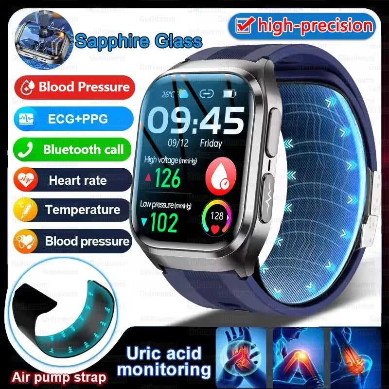 2025New Heart Health Analysi NFC Air Pump+Air Bag Smart Watch Men Accurate Blood Pressure Uric Acid ECG Call Smart Bracelet lady