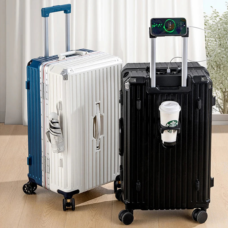 30/32-inch Large Size Luggage Multifunctional Cup Holder and Mobile Phone Holder Aluminium Framed Travel Suitcases Trip Cabin - Kimlud