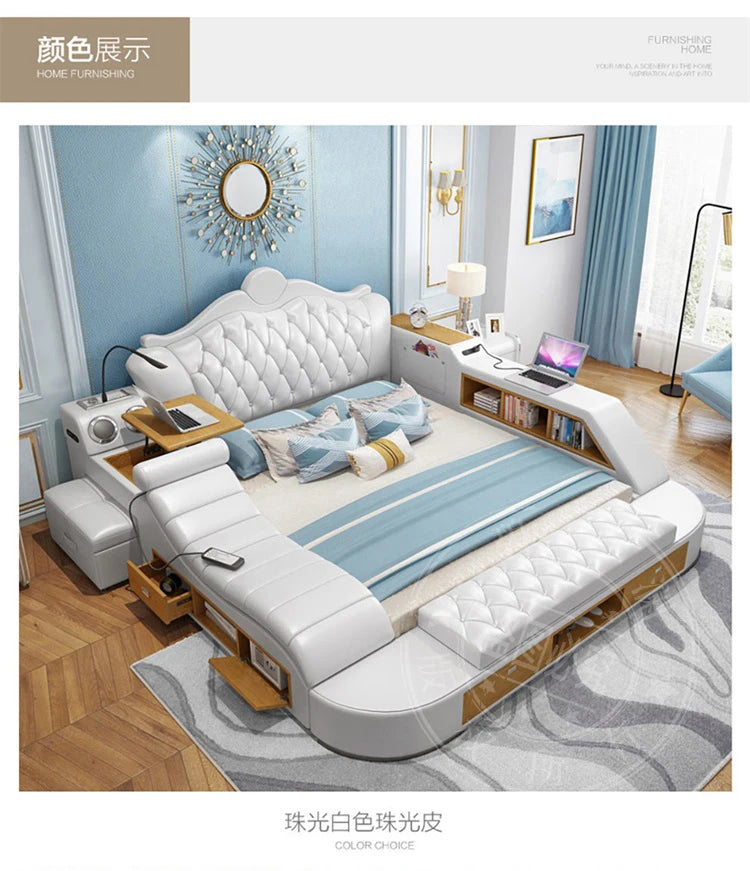 Headboard Storage Double Bed Queen Drawers King Size Smart Bed Luxury Princess Modern Letto Matrimoniale Bedroom...