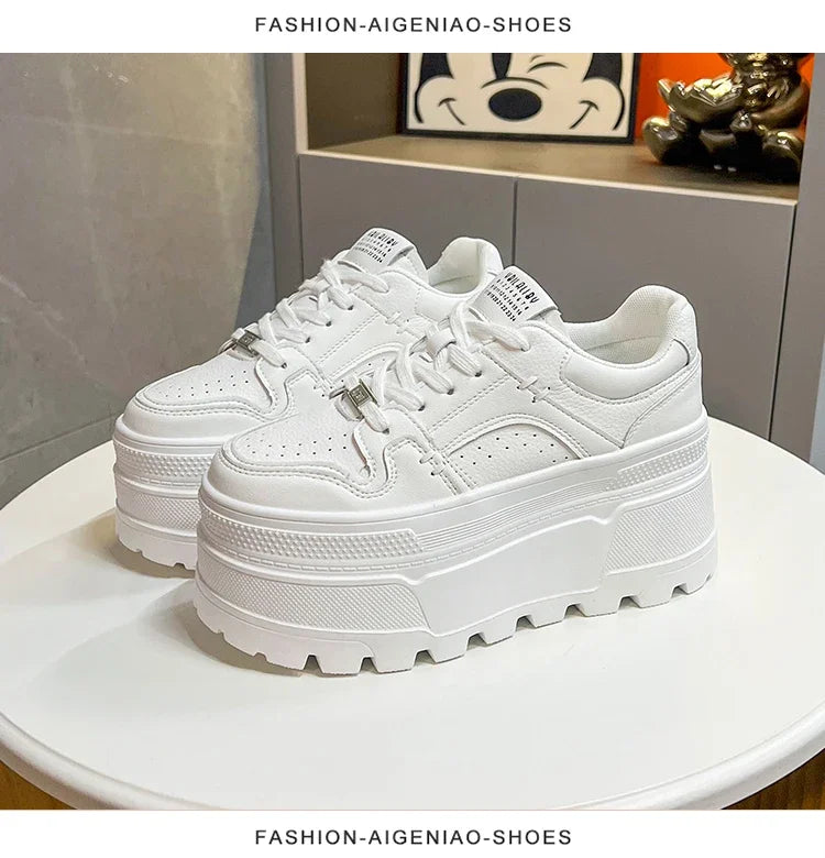 Autumn Women 8CM Platform Sneakers Comfortable Lace Up Casual Outdoor Skateboard Sneakers Female Running Sports Shoes 34-40 - Kimlud