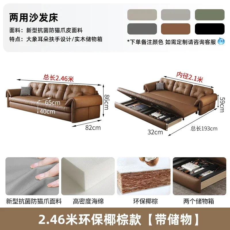 European Living Room Sofa Bed Brown Faux Leather Italian Modern Sleeper Double Couch Chaise Lounge Small Divano Letto...