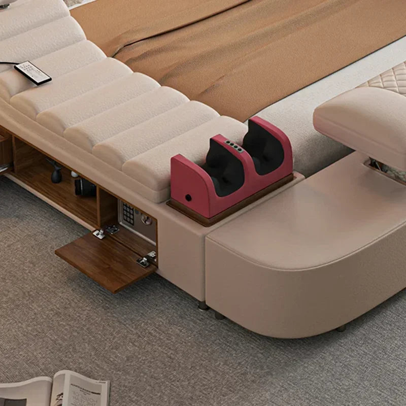 Replica Genuine Leather Bed With Massager Safe Speaker Dresser Projector SDisplay Throne Safe Cama Queen Size Trendy...