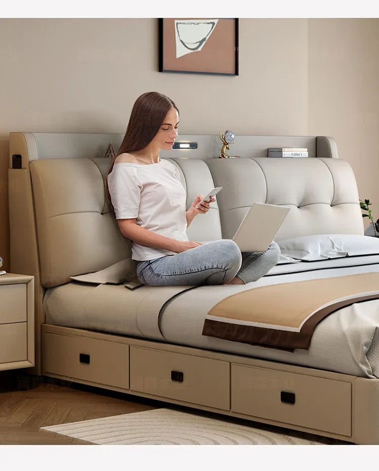 Double 1.8m Beds Storage Headboard Upholstery Minimalist Drawers Beds Frames Multifunctional Muebles Para El Hogar Furniture