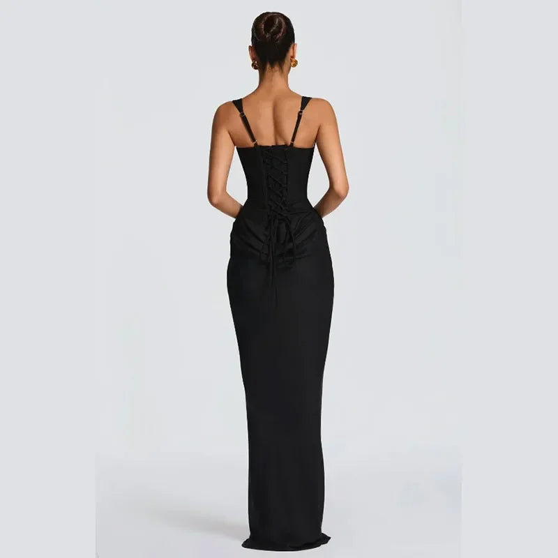 Sexy Luxury Pleated Sling Long Dress Women Elegant Solid Sleeveless Slim Fit Maxi Dresses 2026 Shinny Daily Lady Vestidos New