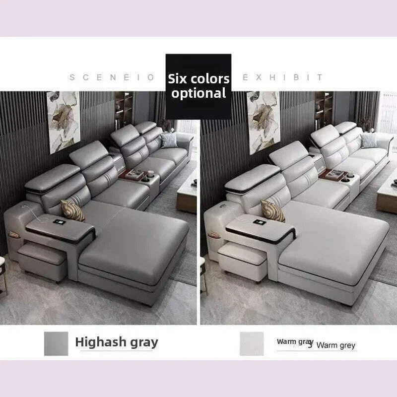 Large Apartment Chaise Leather Sofa Combination Set Modern Light Luxury Living Room Sofas Creative Office Comfortable Large Sofa